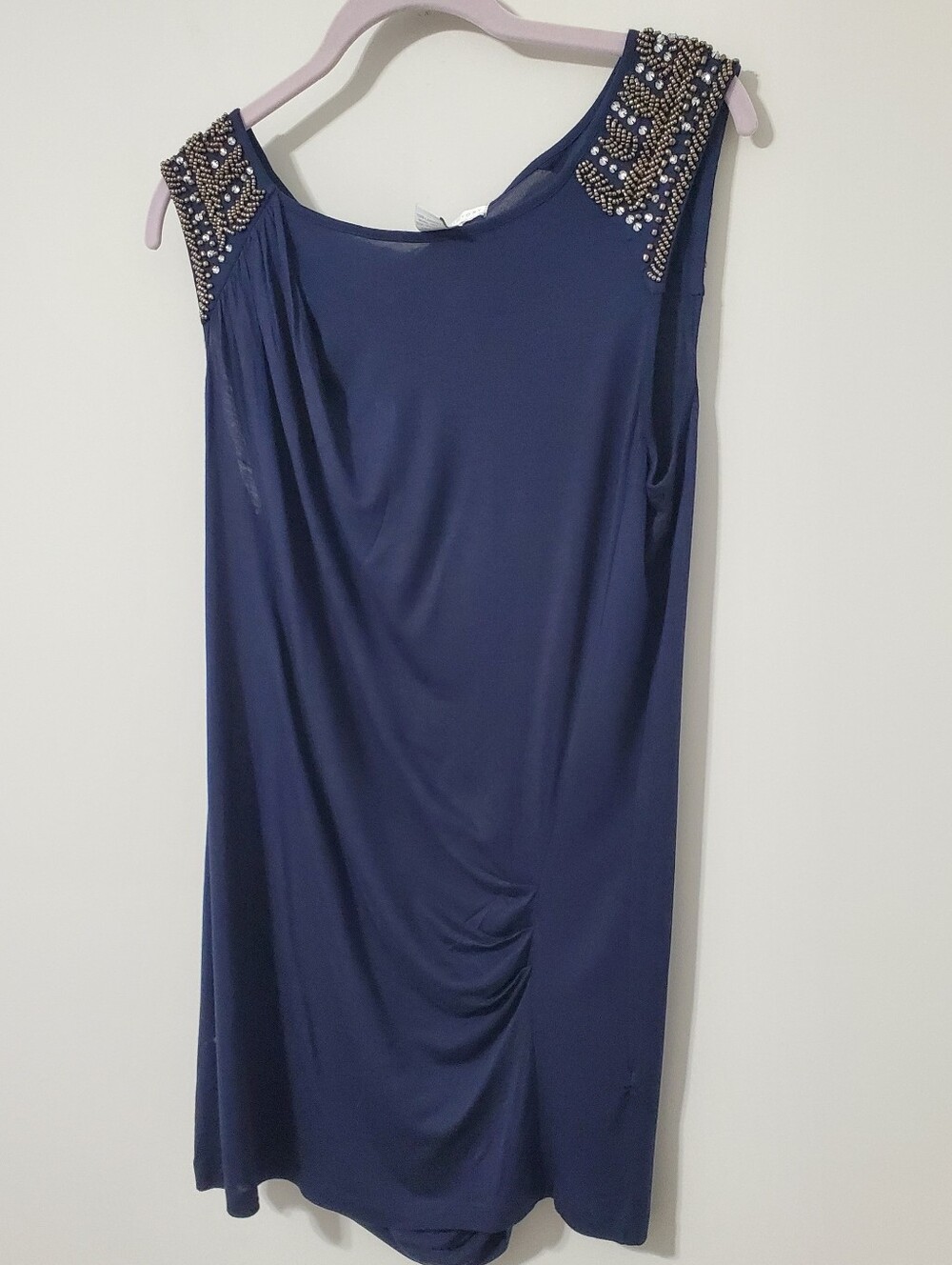 Design History Navy Top Beaded Shoulders Large